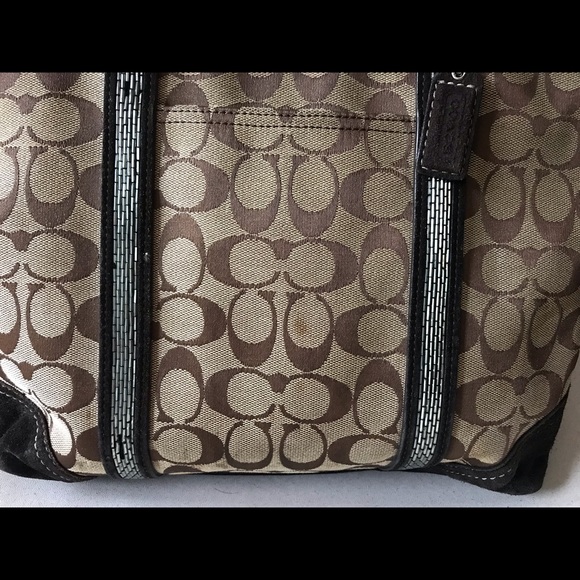 💖Coach Black Brown Suede Leather Zipper Tote Bag - Picture 3 of 8